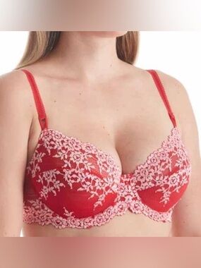 Wacoal 65191 Embrace Lace Bra 38D Red & Pink Unlined Underwire Inner Sling